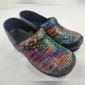 Dansko Multicolor Grid-Pattern Clogs